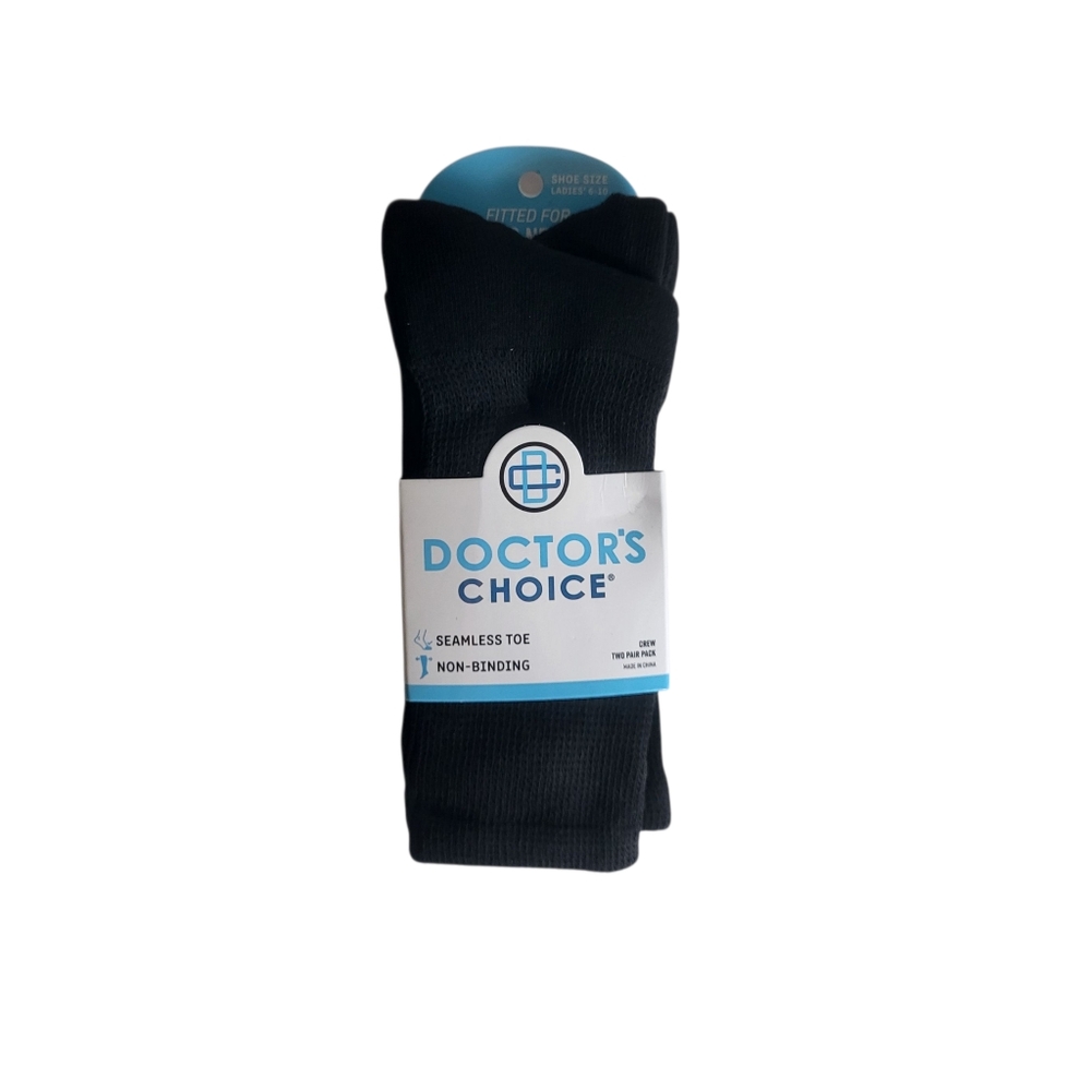 NEW Doctor's Choice Women's Full Cushion 2-Pack Diabetic Crew Socks - Black